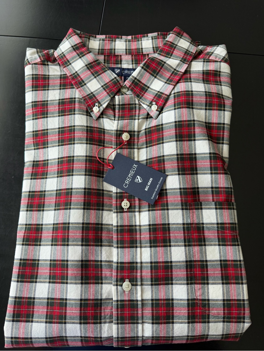 Men’s Plaid Button Down Shirt Big Man 2XB Cotton NWT Cremieux Red White Black